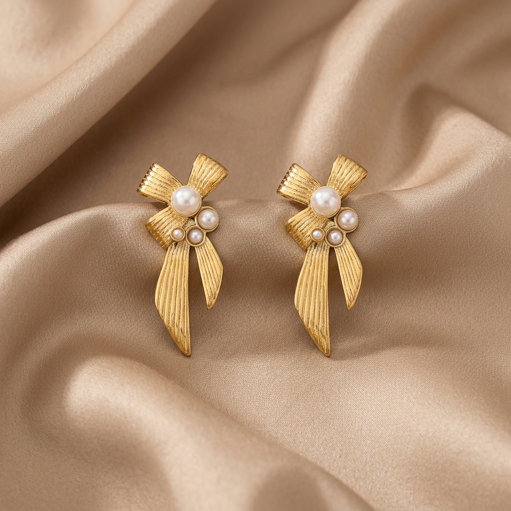 Boucles Nœud Dorées avec Perles