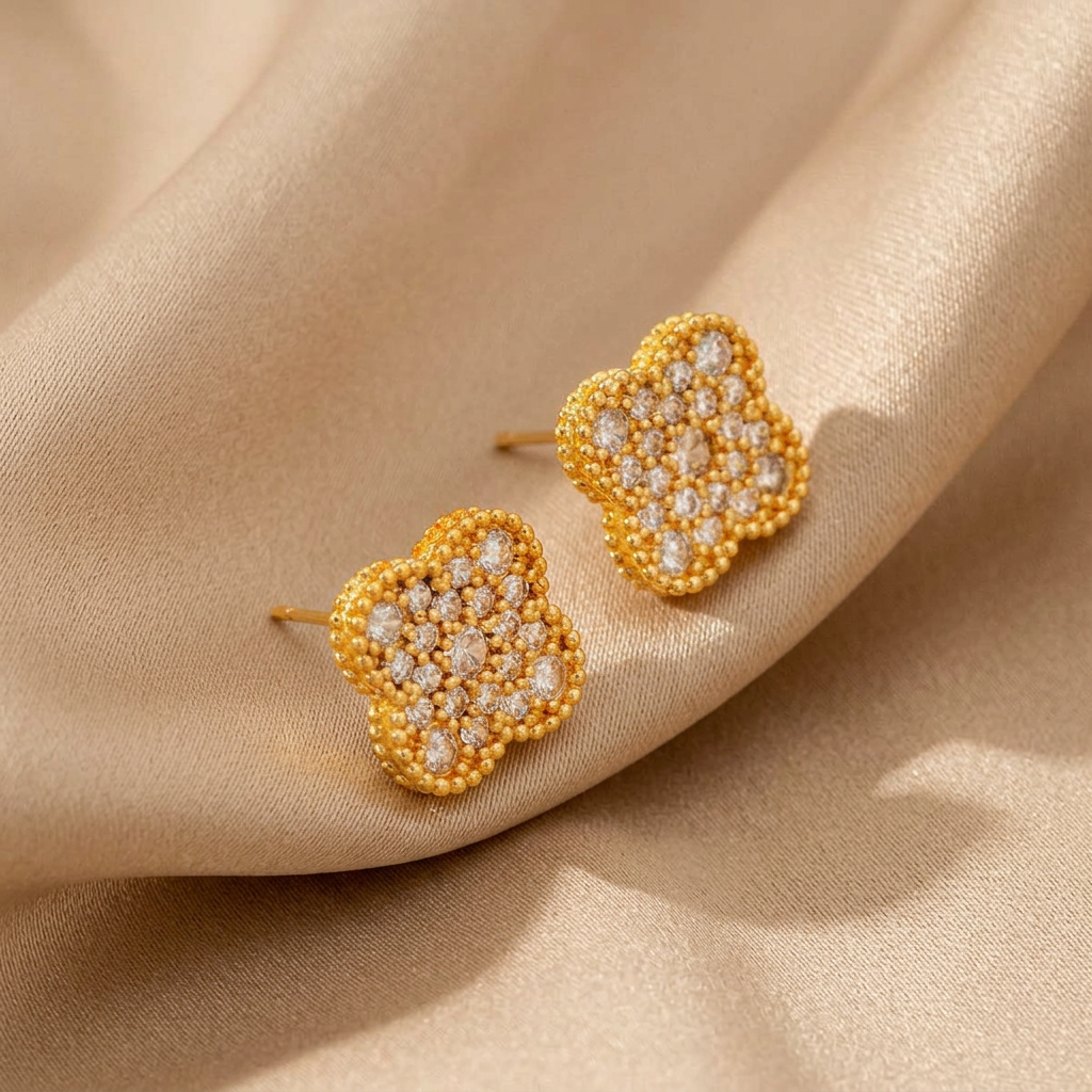 Boucles Trèfle Pavé Doré