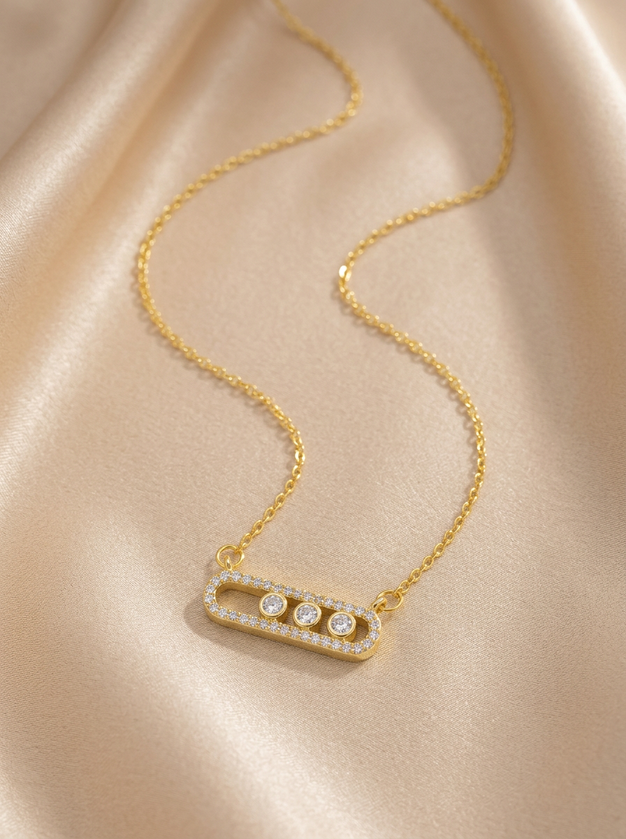 Collier Barre Cristaux Doré