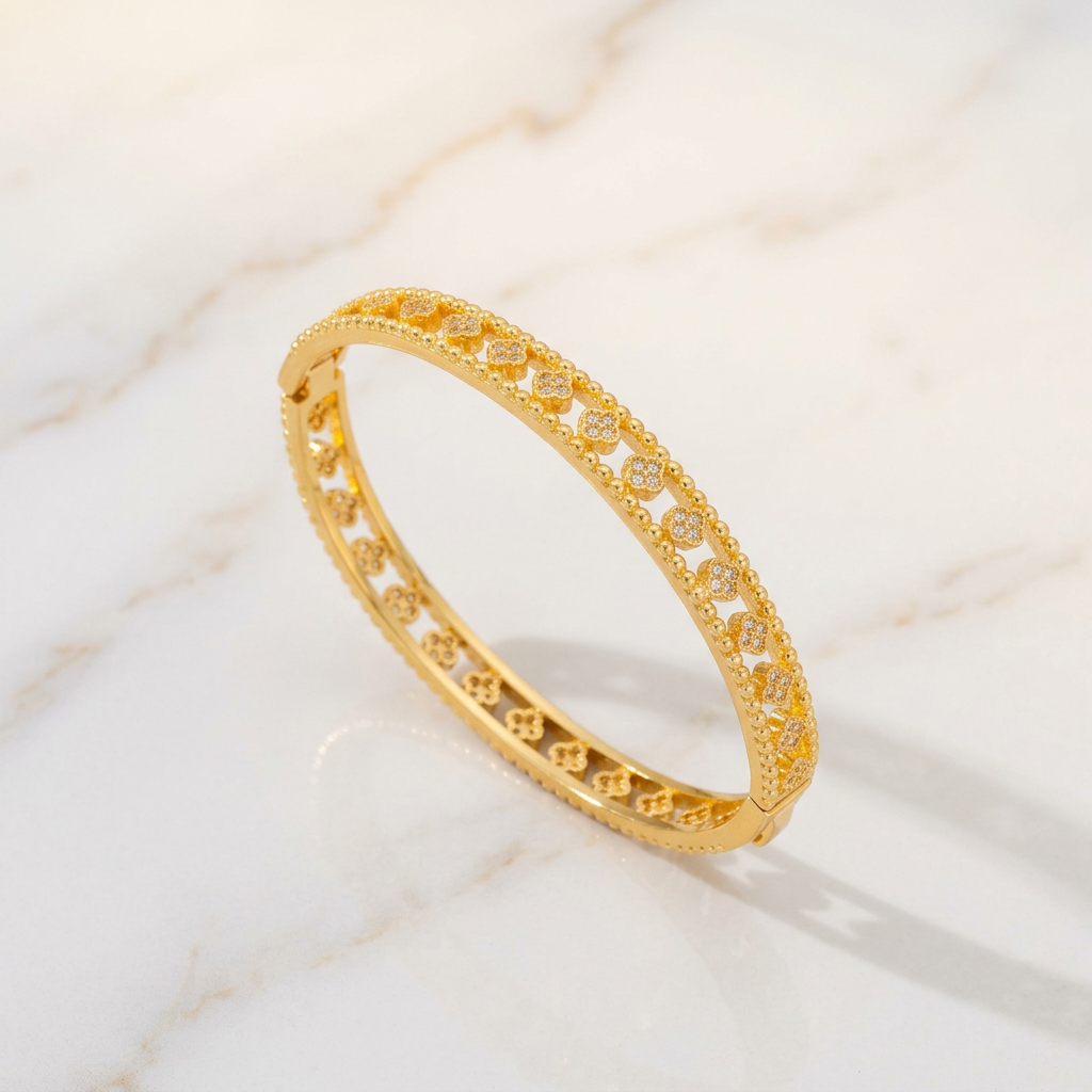 Jonc Trèfle Doré Pavé