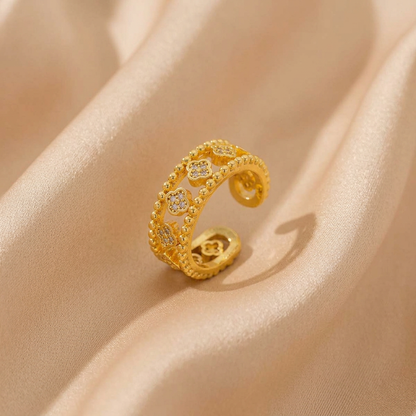 Bague Trèfles Ajourée Dorée