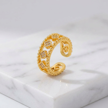 Bague Trèfles Ajourée Dorée