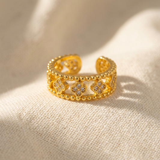 Bague Trèfles Ajourée Dorée
