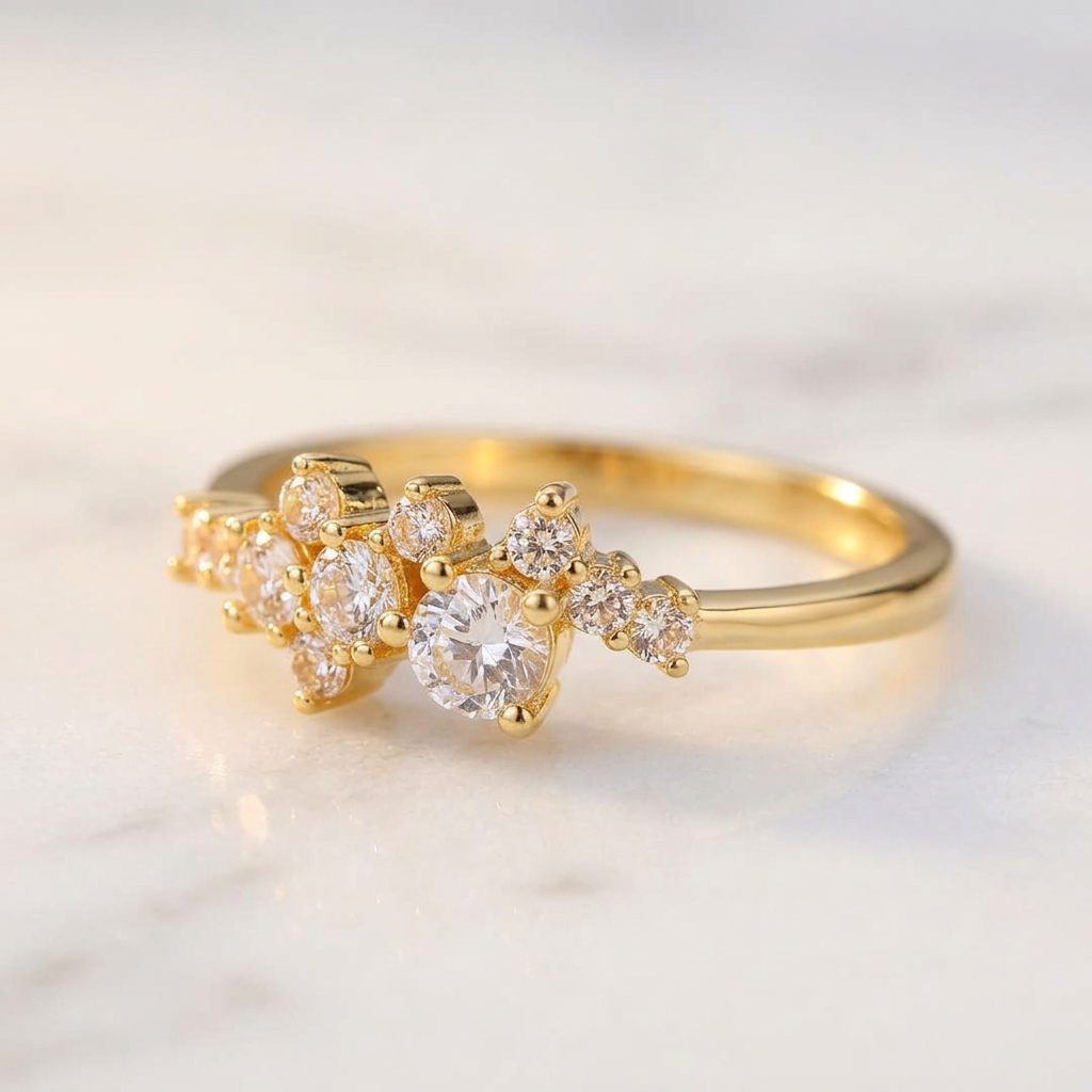 Bague Cascade Cristaux Doré