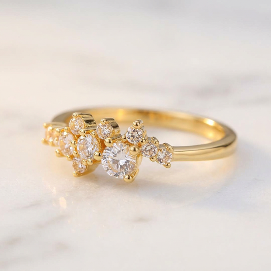 Bague Cascade Cristaux Doré