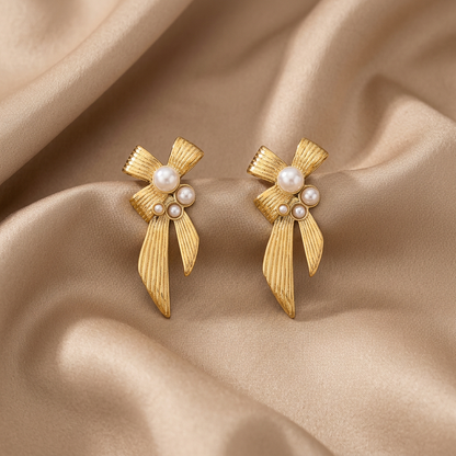 Boucles Nœud Dorées avec Perles