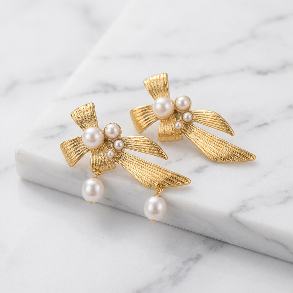 Boucles Nœud Dorées avec Perles