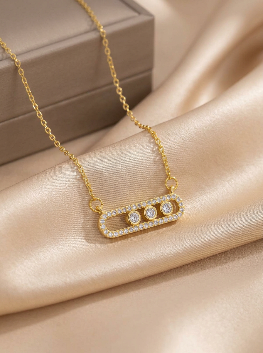 Collier Barre Cristaux Doré