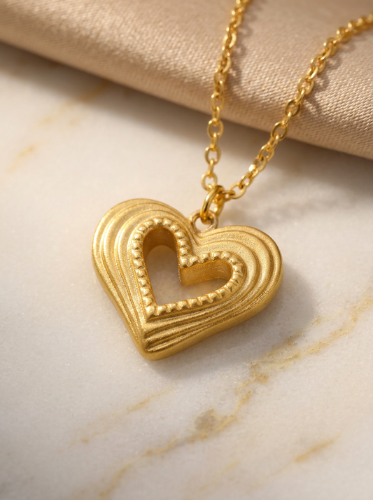 Collier Cœur Ondulé Doré