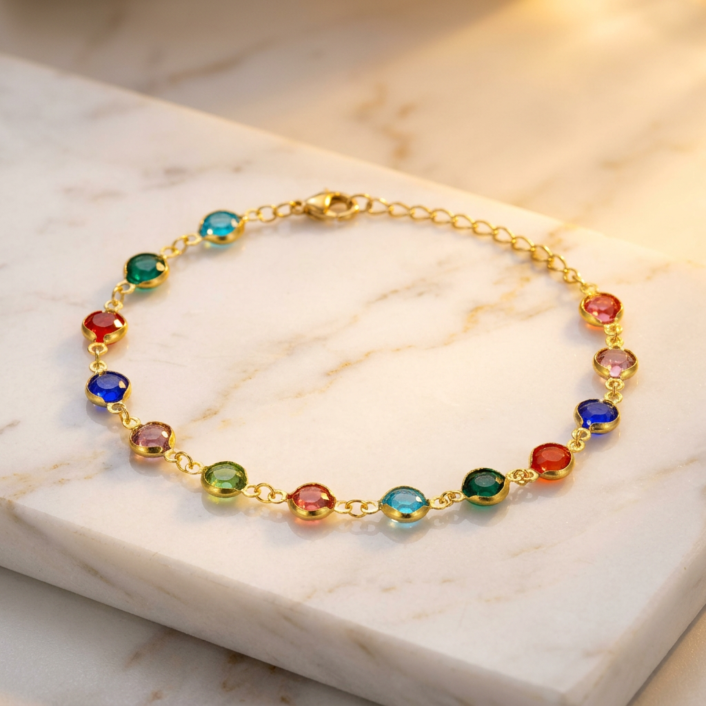 Collier Cheville Pierres Multicolores Détail