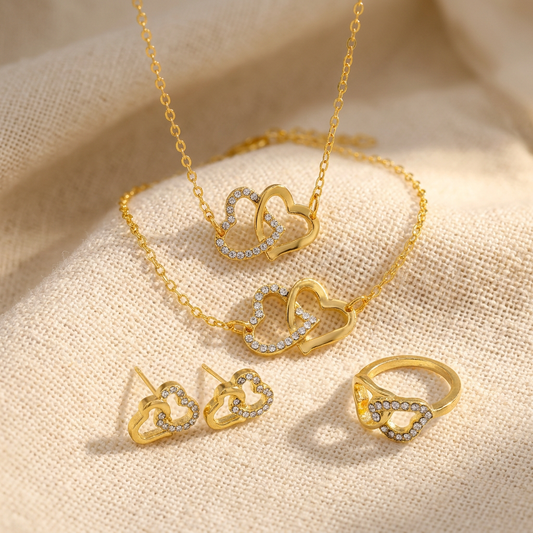 Set Cœurs Entrelacés Doré