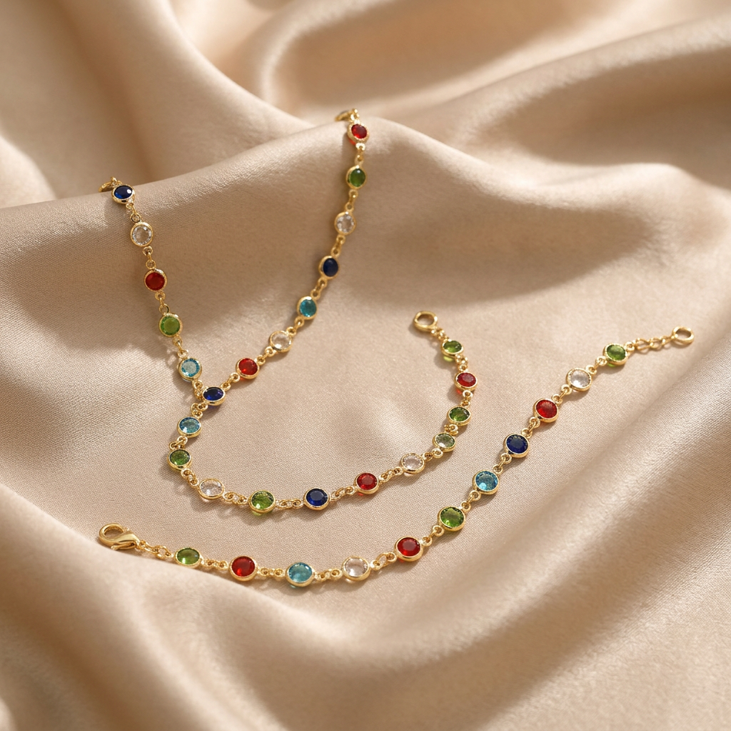 Set Collier + Bracelet Pierres Multicolores