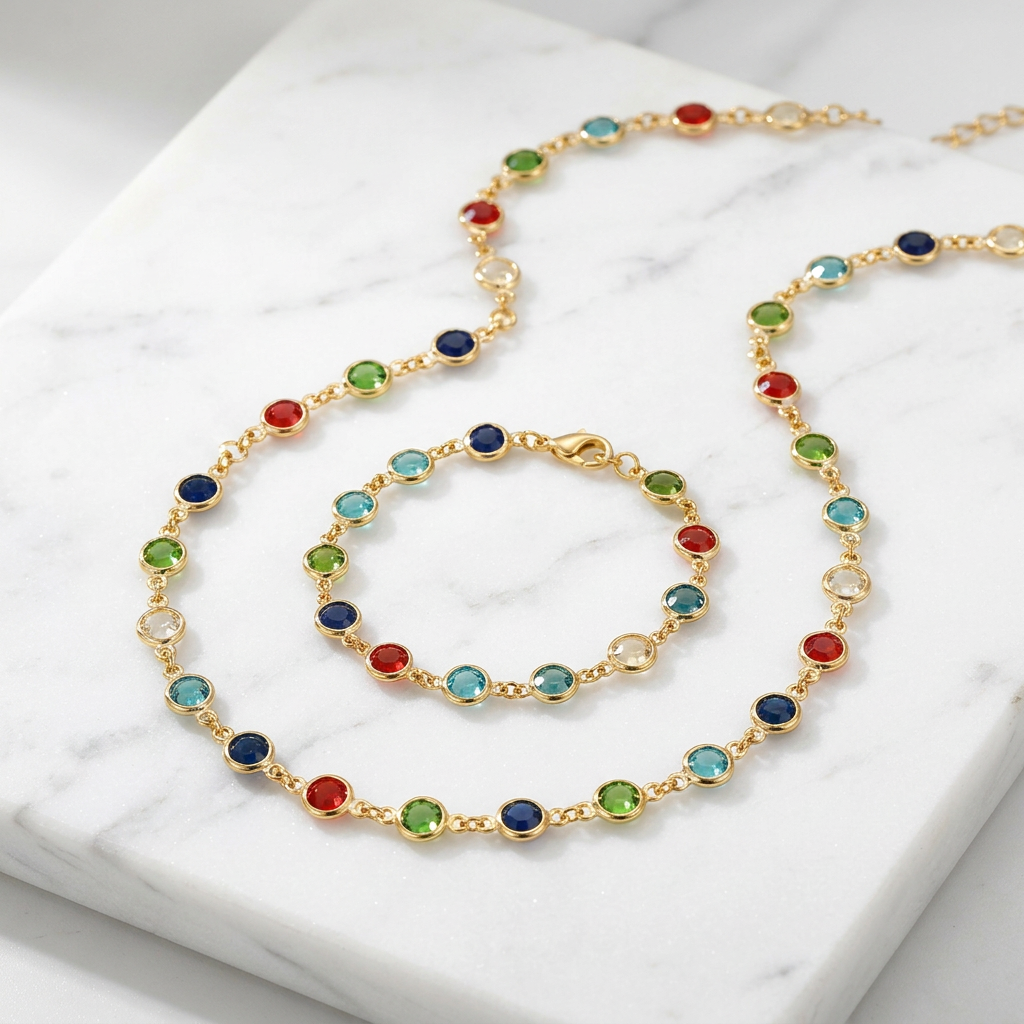 Set Collier + Bracelet Pierres Multicolores