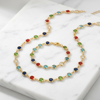 Set Collier + Bracelet Pierres Multicolores