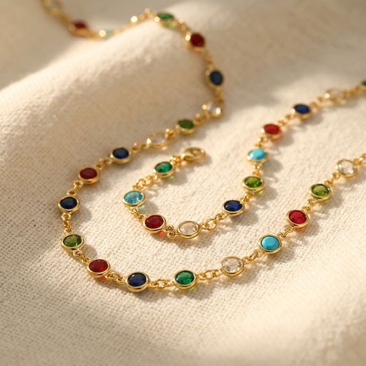 Set Collier + Bracelet Pierres Multicolores